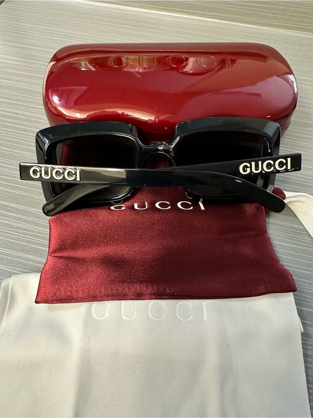 Gucci Black Logo Rectangular Sunglasses